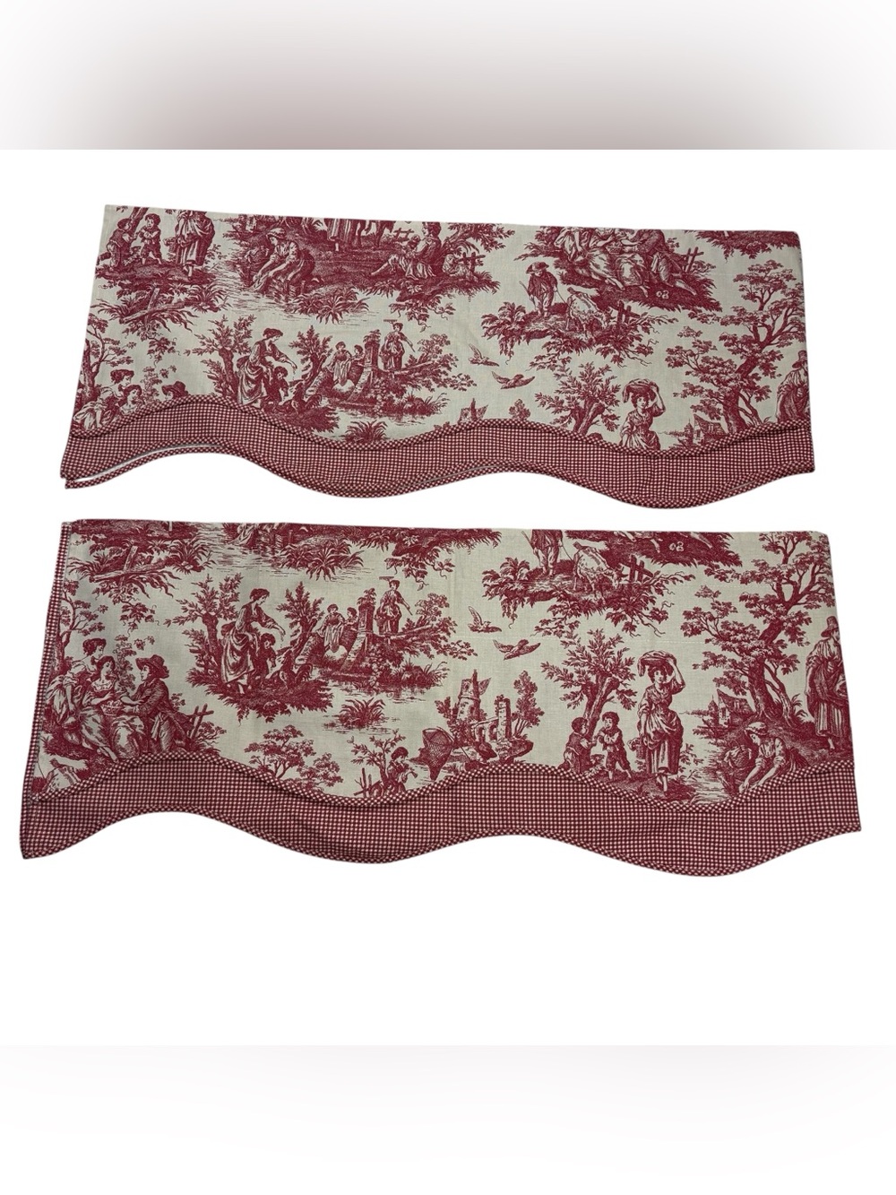 Waverly Red Toile French Country Life Valance Scalloped Layers Red Gingham
